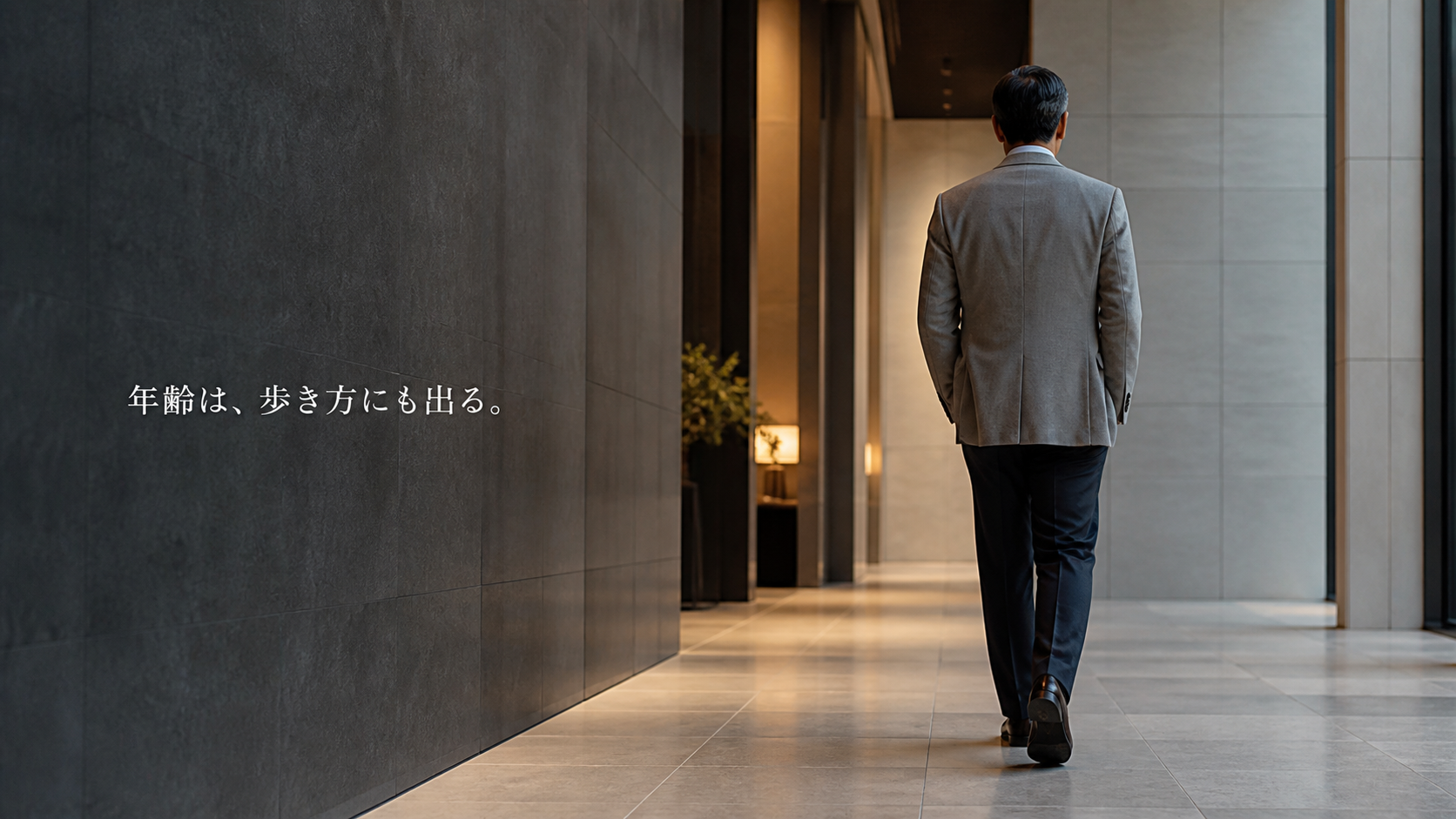 姿勢と歩き方に年齢印象が表れる40代男性の後ろ姿