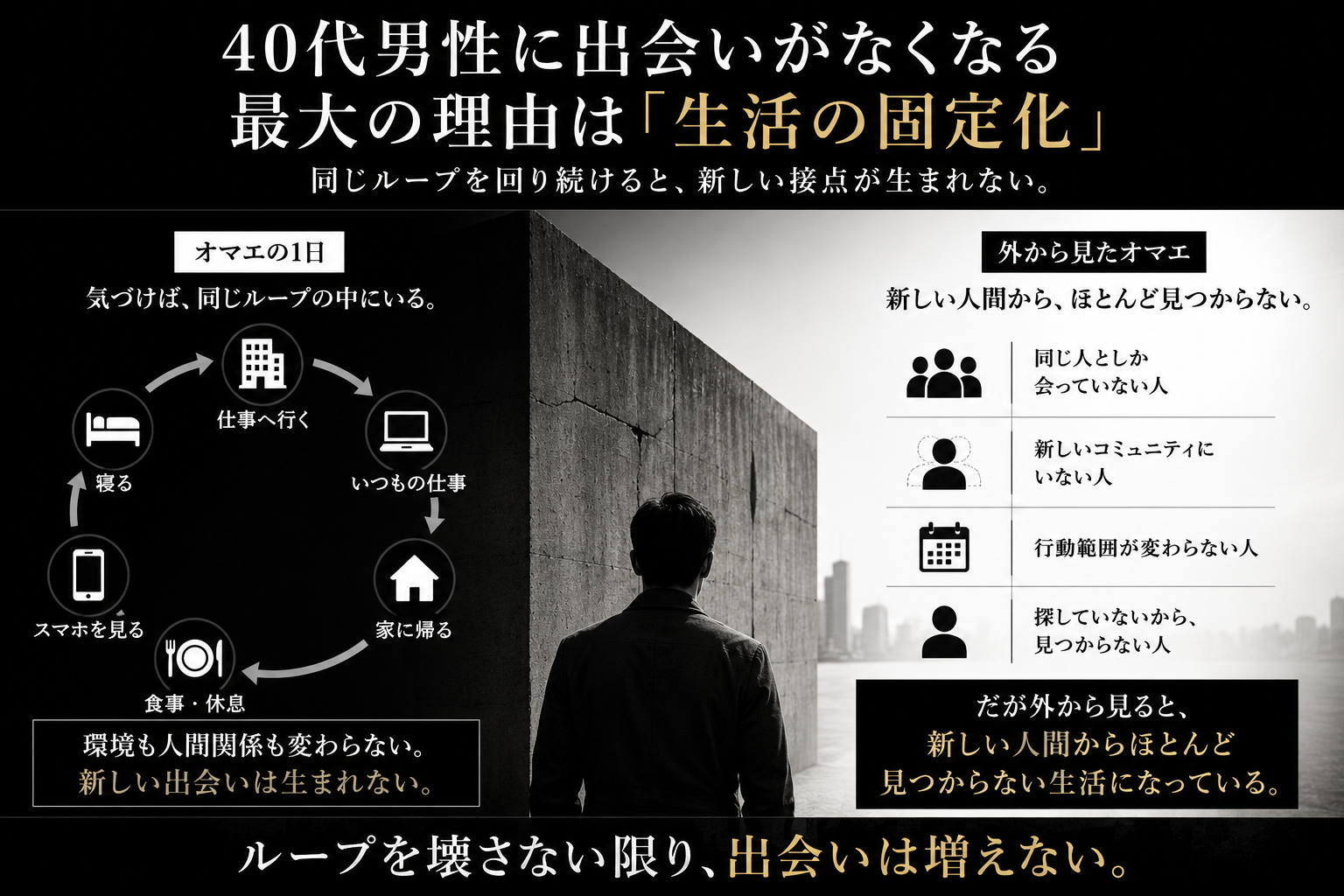 仕事と家といつもの生活を繰り返す生活固定化の壁