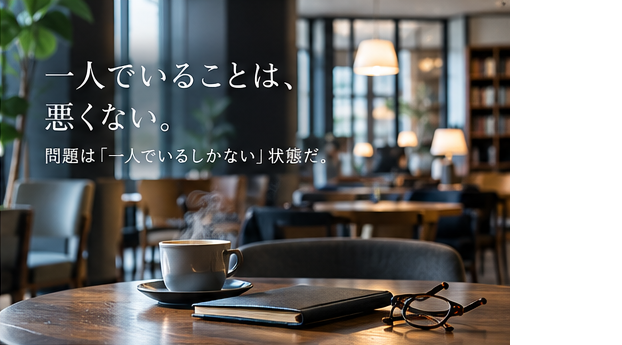 一人でいる自由と一人でいるしかない状態の違いを示すカフェの画像