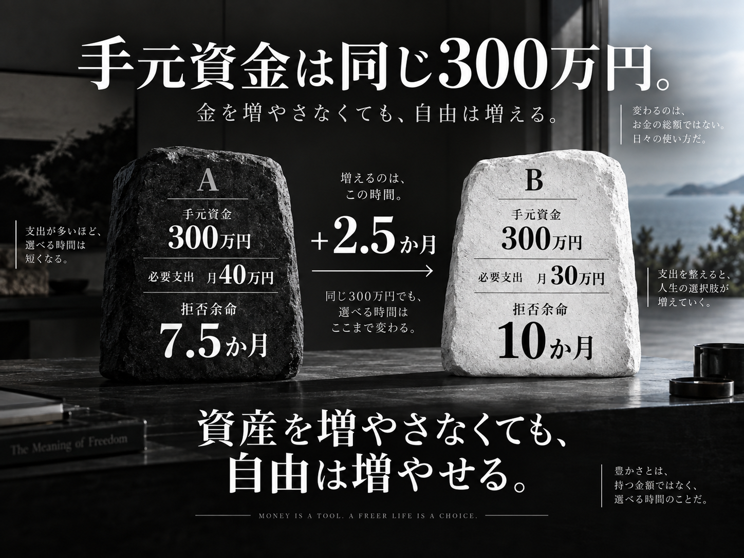 同じ手元資金300万円で必要支出を減らした際の拒否余命比較