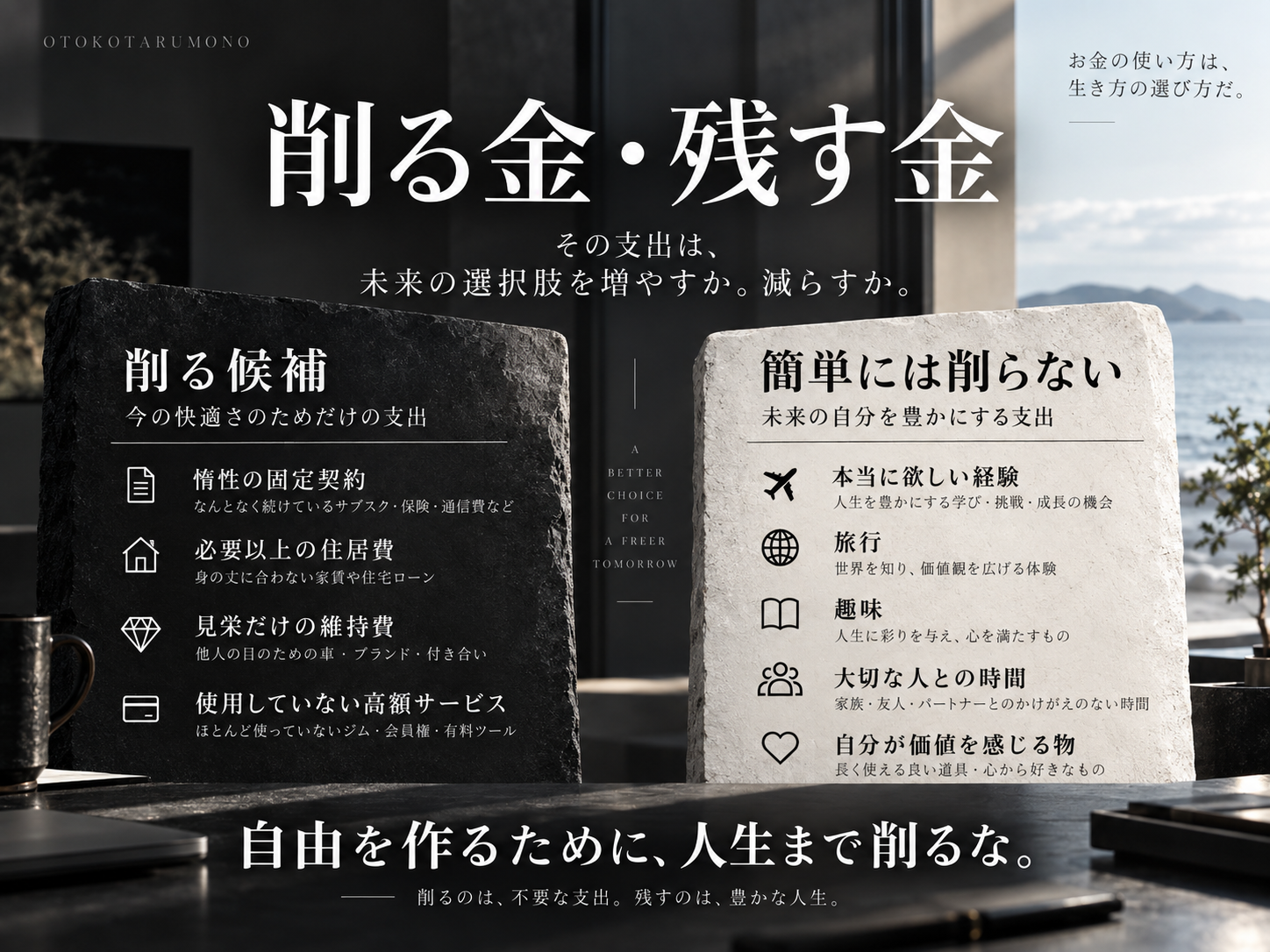 惰性の固定費と残すべき経験を比較した判断図